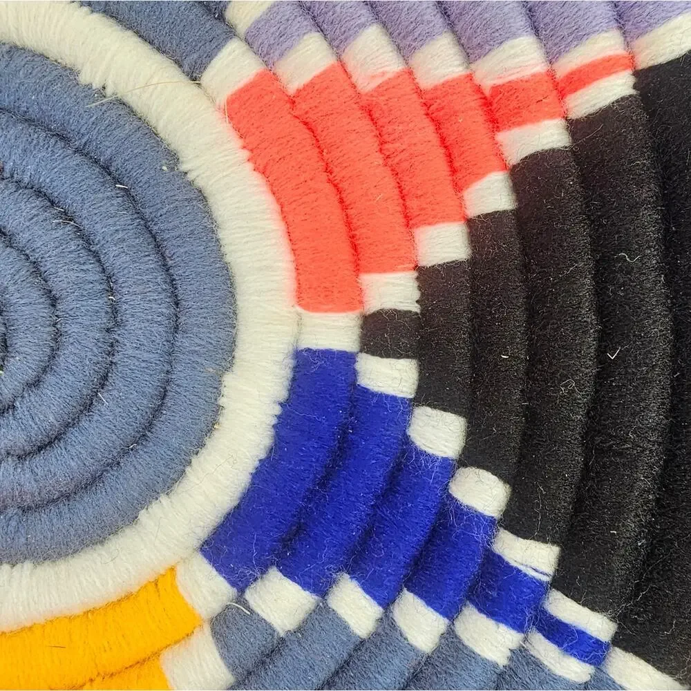 Colorful Round Hand Woven Yarn Boho Wall Basket Decor
